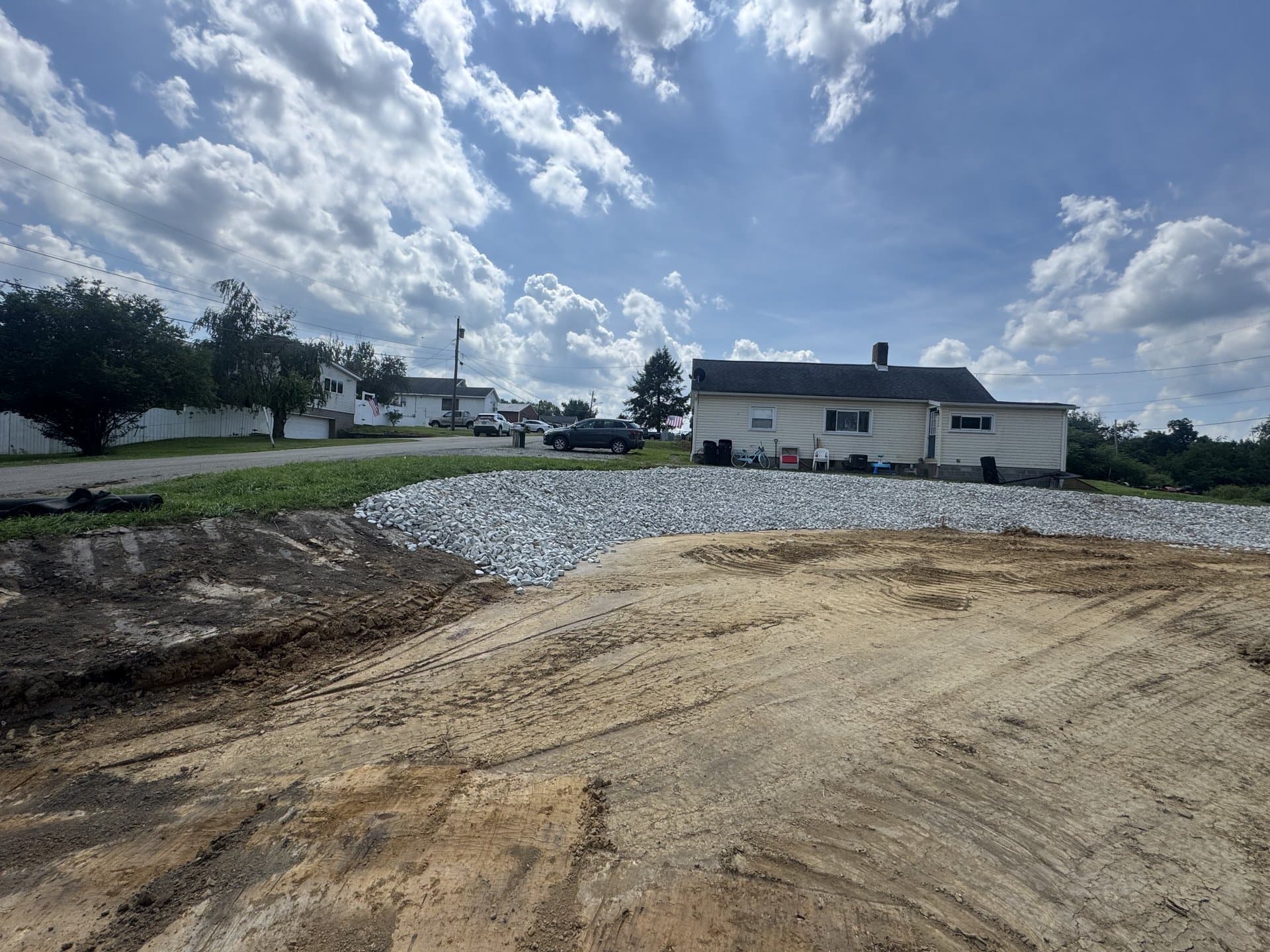 Wide residential excavation cut graded and ready for landscaping